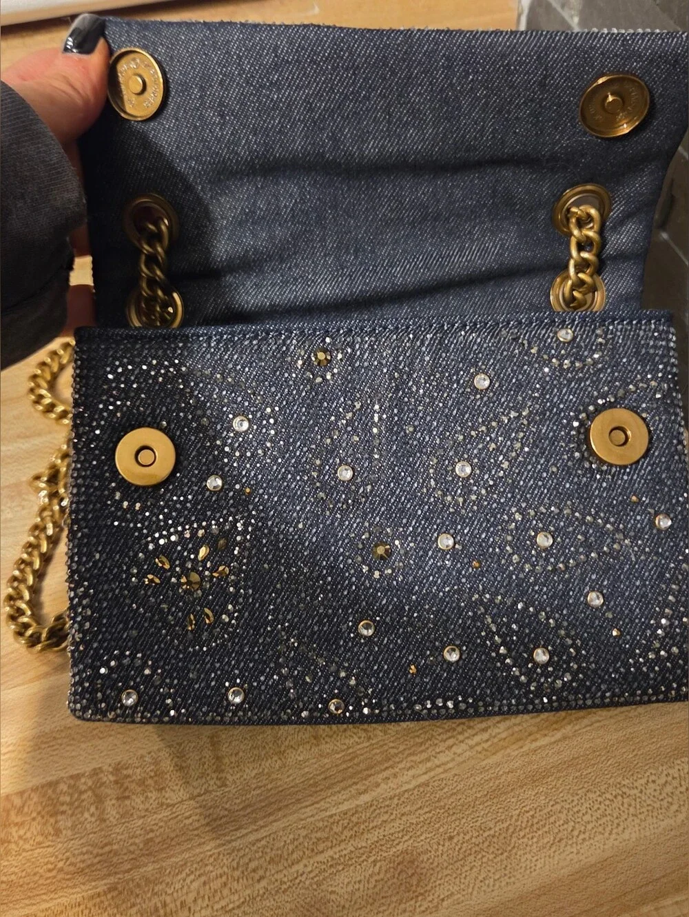 Kurt Geiger NWT Denim Paisley Rhinestone Brixton & Dustbag